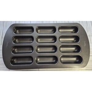 Wilton Mini Cake Twinkie 12 Cavity Molds Carbon Steel Non-Stick Baking Pan Gray